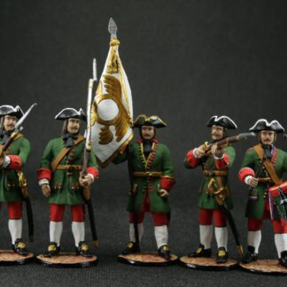 Tin toy soldier 54 mm Model Set of 5 soldiers Army of Peter I 18th century.