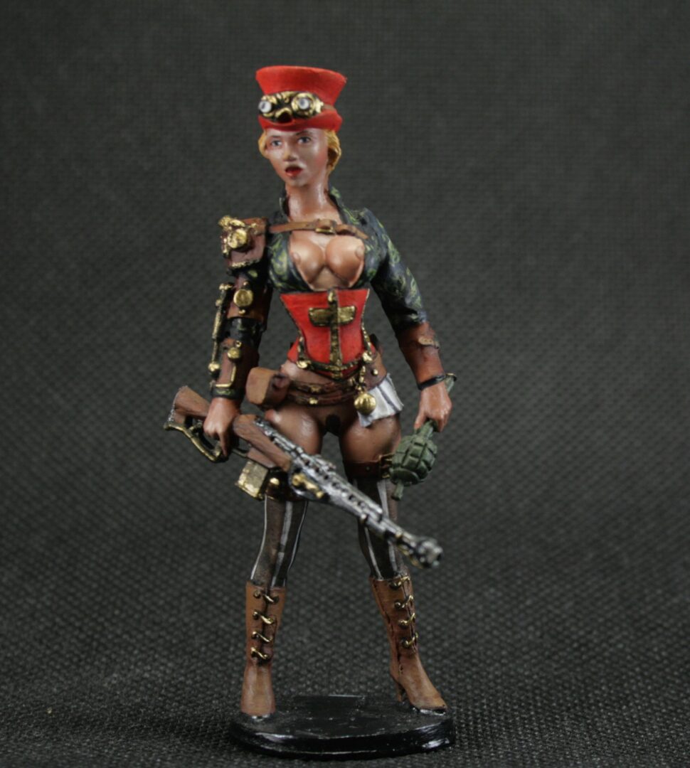 Collectible tin soldier 75 mm Painted Steampunk Colonial Grenadier Lady Figurine girl Naked Woman Pin up girl - Image 2