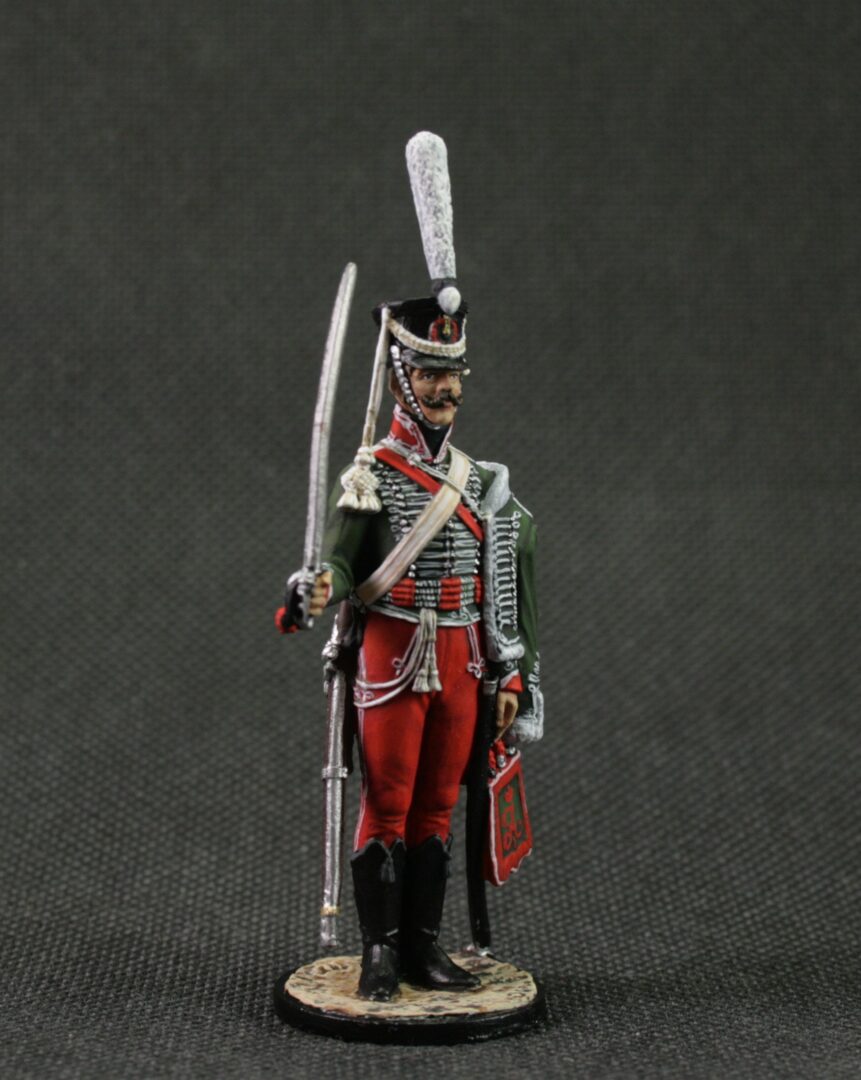 Painted tin soldier 54 mm Scale 1/32 Historical Miniature Napoleonic wars. Private of the army hussar regiment - Image 2
