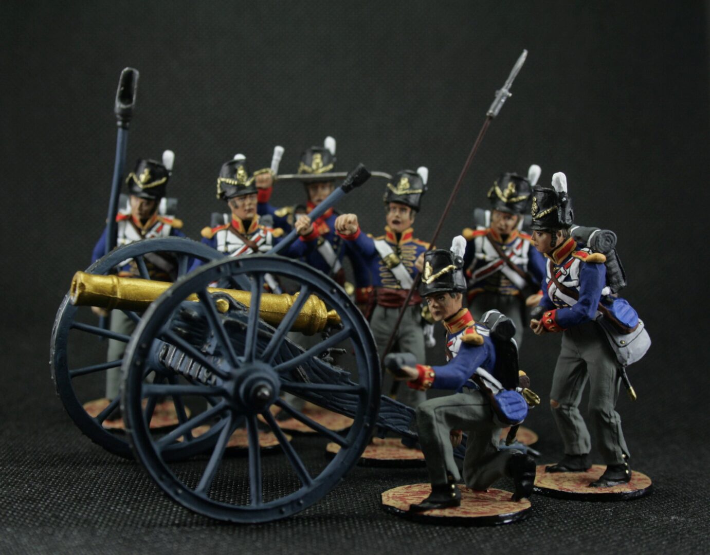 Tin soldier 54 mm Model Set of 7 soldiers plus a cannon British Royal Artillery Historical Miniature Napoleonic