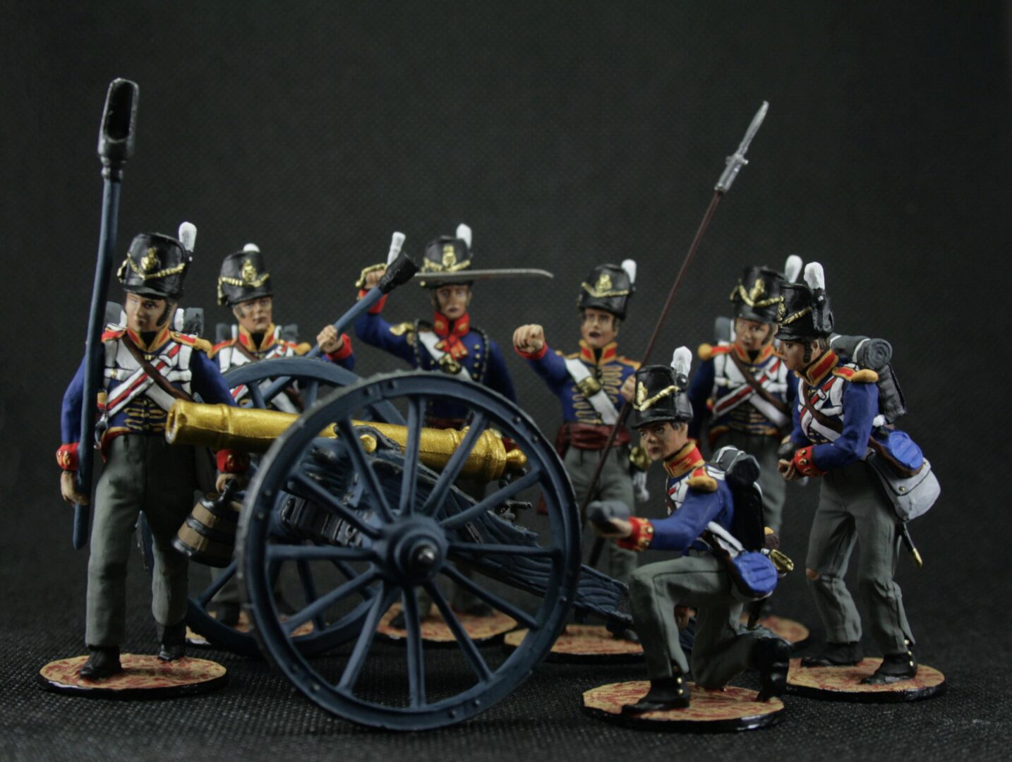 Tin soldier 54 mm Model Set of 7 soldiers plus a cannon British Royal Artillery Historical Miniature Napoleonic - Image 2