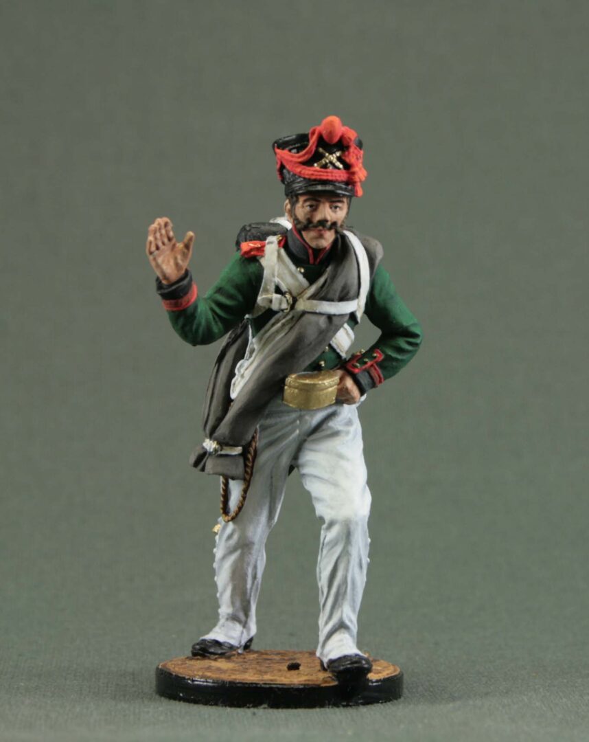 Hand-painted 54 mm Bombardier No. 4 of the Russian Foot Artillery, 1809–1814, Napoleonic Wars collectible tin soldier.
