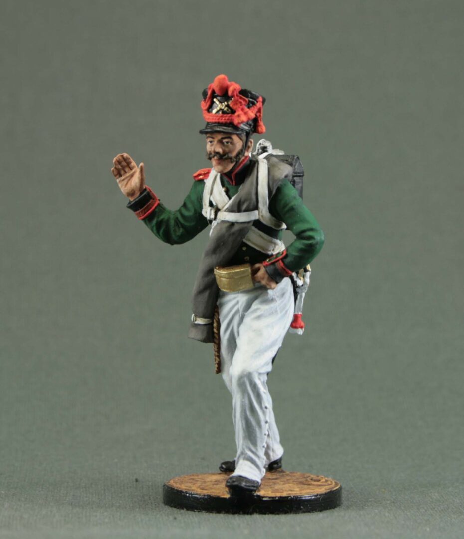 Front view of hand-painted Russian Foot Artillery Bombardier 54 mm.