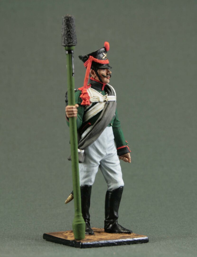 Side view of hand-painted Russian artillery gunner tin soldier 54 mm