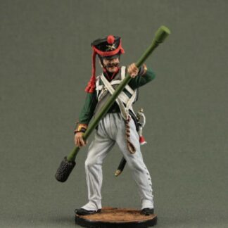 Hand-painted Bombardier No. 1 of the Russian Foot Artillery 54 mm, Russian Imperial Army, 1809–1814, Napoleonic tin soldier collectible.