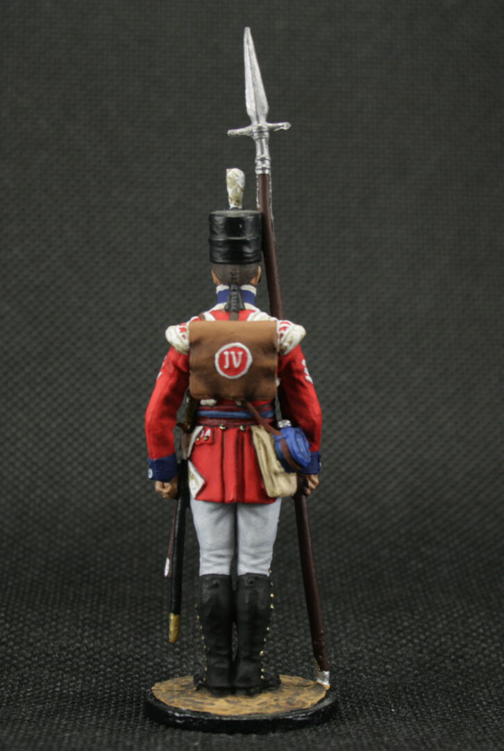 Rear view of British Grenadier Sergeant miniature tin soldier napoleonic