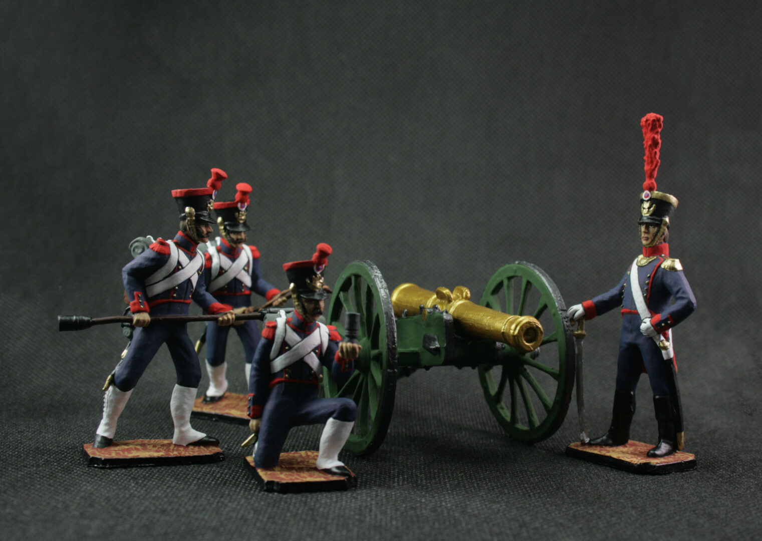 French Foot Artillery crew with cannon, 54 mm Napoleonic tin soldier set