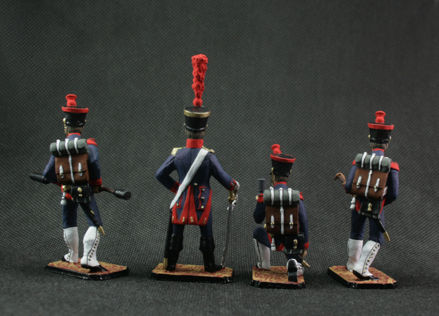 Close-up of hand-painted French Napoleonic artillery soldiers, 1812.